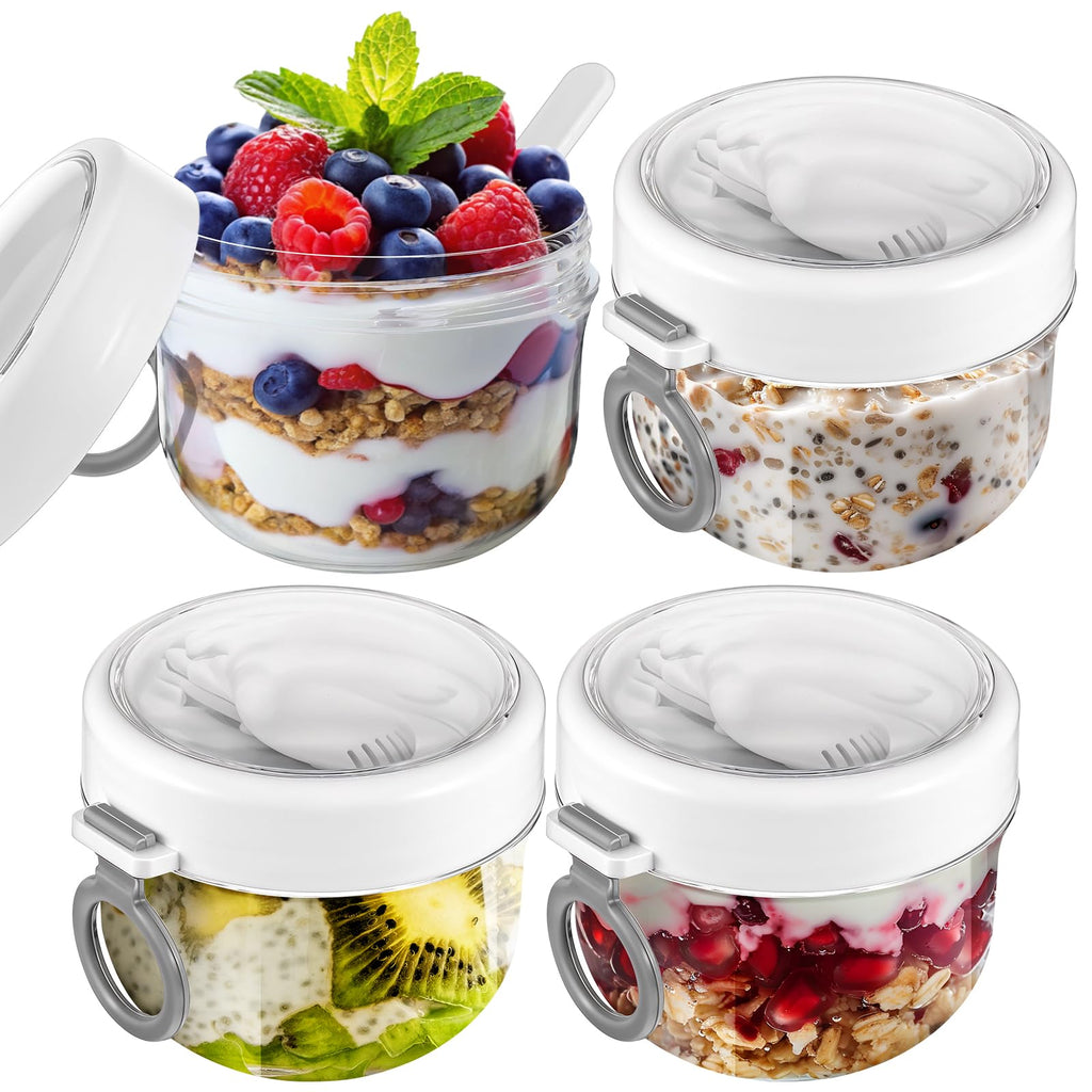 4-Pack 20oz Airtight Oat Containers with Lids & Spoons for Cereal & Salad