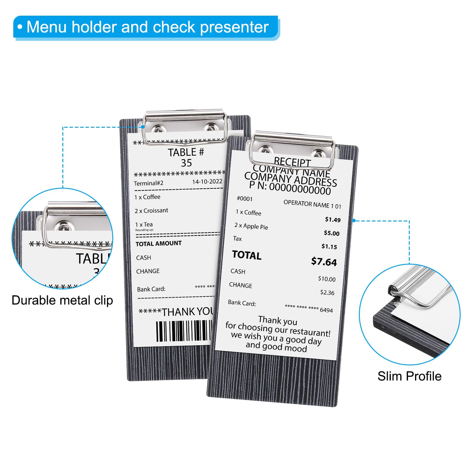 PATIKIL Check Presenters for Restaurants, 30Pcs Mini Clipboard Wood Check Holder Half Page Menu Holder for Restaurant Cafe Waitress Guest Check Server, Gray
