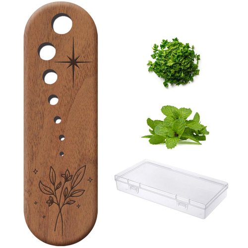 Black Walnut Herb Stripper Vegetable Leaf Herb Stripper Chopper Tool Handmade Wood Uncoated 7 Hole Sizes Durable & Elegant Kitchen Tool with Storage Case Ideal Gift for Cooks