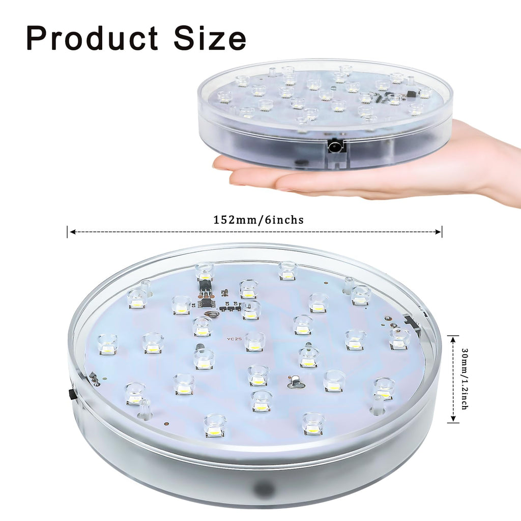 LARDUX Pack of 4 LED Lights Base with Remote - 6-inch Round Lights Display Stand for Effiel Tower Vase Crystal Glass Art LED Pedestal Base - Charging USB or Battery Powered