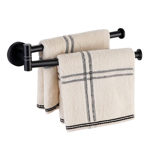 KES Black Swivel Towel Bar for Bathroom 9-Inch Swing Out Double Towel Bar 2-Arm Kitchen Wall Mounted SUS 304 Stainless Steel Matte Black, A2106S23-BK