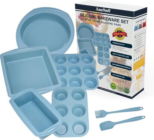 Aschef 7-in-1 Nonstick Silicone Baking Ring | Heat Resistant Bakeware for Muffins, Loaves & More