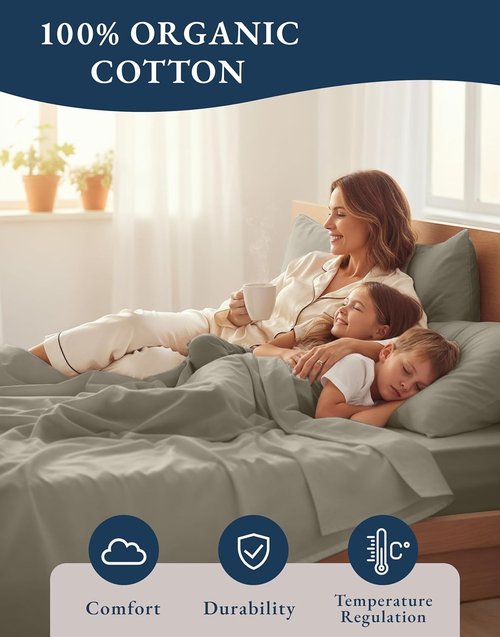 LANE LINEN 100% Organic Cotton Twin Sheet Set - Soft, Comfy, Temperature Regulating, Silver
