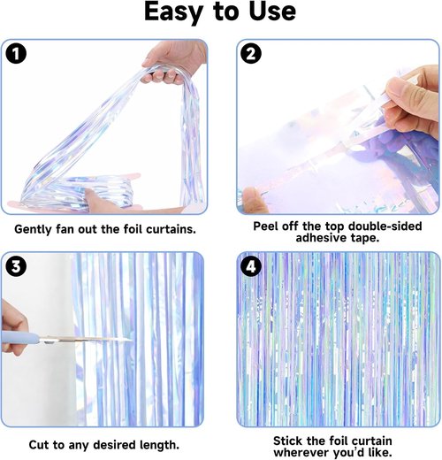 JijAcraft Iridescent Tinsel Foil Fringe Curtain - Holographic Party Backdrop | 3 Pack for Celebrations