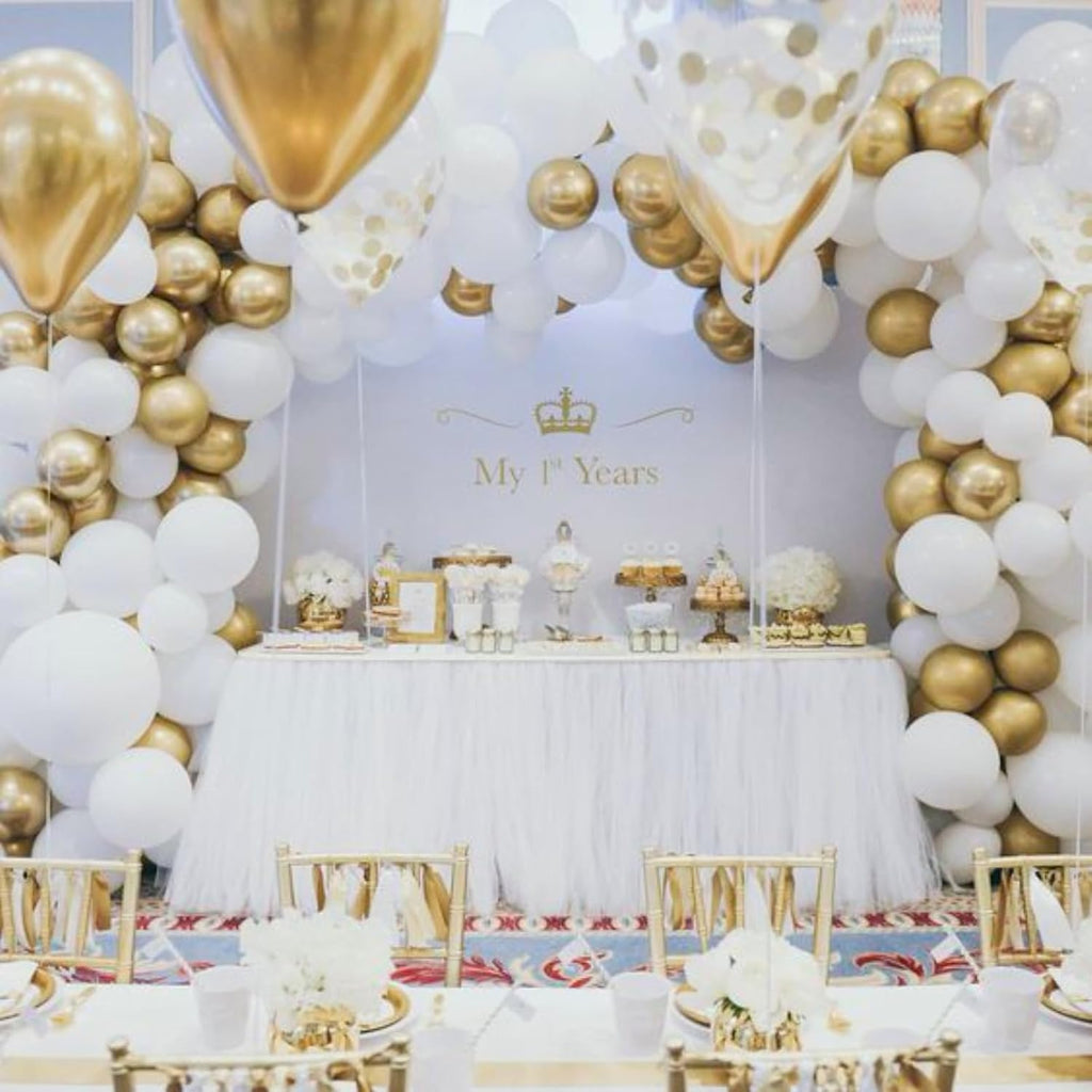 PartyWoo White & Gold Balloons - 140-Piece Pack in Various Sizes for Birthday & Party Decorations