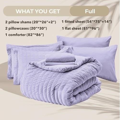 HYMOKEGE Comforter Set - Light Purple Seersucker 7-Piece Luxury Bedding | All-Season Bed in a Bag
