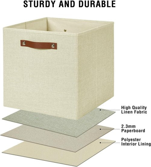 Bagnizer Collapsible Fabric Storage Cube Bins - Foldable Organizer Baskets with 2 Handles | 13"x13"x13", Beige, 4 Pack