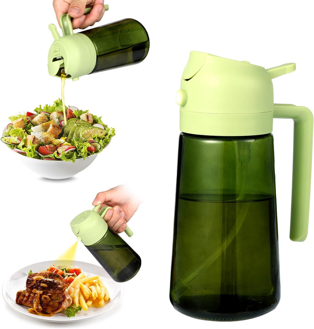 Upgraded 16oz Glass Olive Oil Sprayer - 2-in-1 No-Leak Spray & Pour Dispenser for Cooking, BBQ & Salad | Fine Mist, Easy Fill, Dishwasher Safe