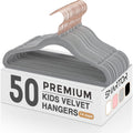Smartor Kids Velvet Hangers - 50 Pack Premium Non-Slip Felt Hangers for Toddler Clothes | 14 Inch Grey with Rose Gold Hook