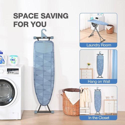 APEXCHASER Ironing Board - Compact Space-Saving Design with Iron Rest - Height Adjustable 13x43 Blue