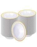 BESTVIP 200 Pack Plastic Bowls with Gold Rim, 12 Oz Disposable Bowls Disposable Bowls for Parties, Wedding, Christmas, Soak Proof Bowls for Breakfast, Lunch, and Dinner Meals