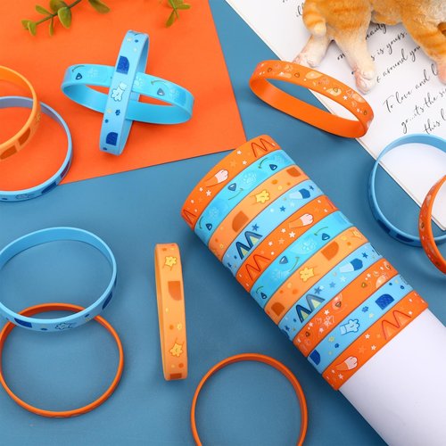 JUNEBRUSHS 42 Pcs Blue Dog Theme Silicone Wristbands, Baseball Party Favors Rubber Bracelets for Birthday Theme Party Supplies Classroom Rewards Pinata Stuffers Family Games Kids Goodie Bag Gifts