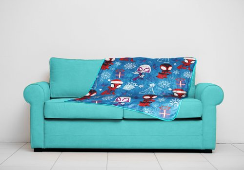 Jay Franco Kids Christmas Plush Throw Blanket – 40 x 50 Inch Soft & Cozy Fleece Throw for Holiday Bedroom & Couch Décor, Official Licensed Product, Blue - Spidey and Friends