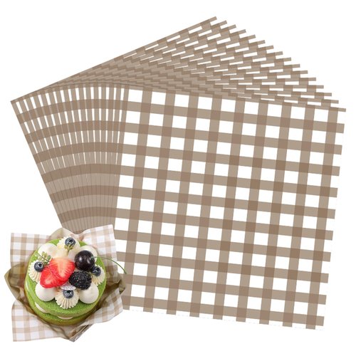Honeydak 200 Pcs Checkered Wax Paper Sheets 7 x 7 Inch Checkered Deli Paper Sheets Food Basket Liners for Sandwich Burger Greaseproof Food Wrapping, Outdoor Picnic Disposable Serving (Brown)