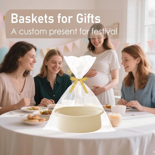 JMvicyroam Woven Basket - Small Rope Storage Bin with Handles | Versatile Organizer for Shelves & Closets - Beige (3 Pack)