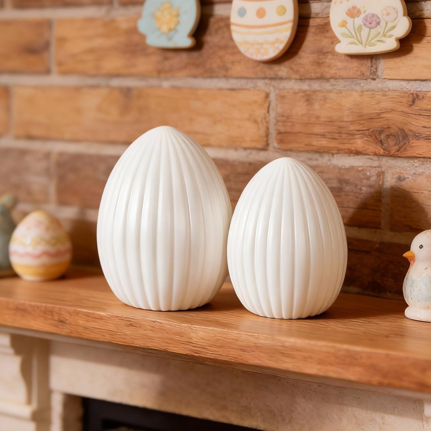 Skiennix Large Ceramic Easter Egg - White Spring Table Centerpiece for Minimalist Decor | 2 Pcs Set