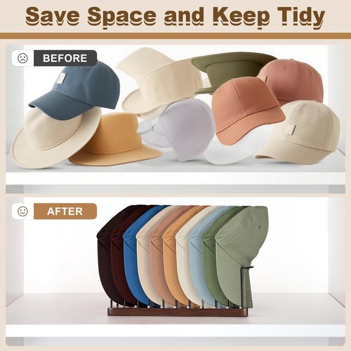 Lomrsiul Hat Organizer for Baseball Caps, Wooden Tabletop Hat Rack Holder for 10 Hats Hat Display Stand for Closet Organizers and Storage Brown 1 Pack