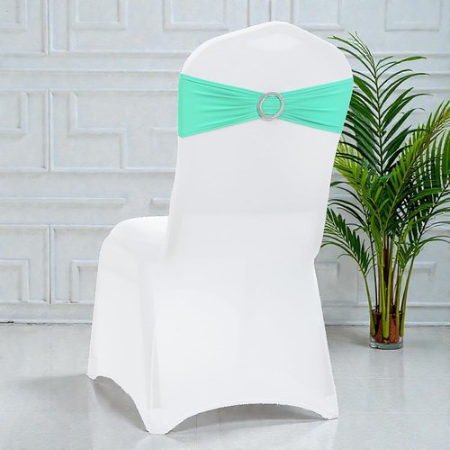 MDS-MEGADECORSUPPLY Chair Sashes - 100pcs Sea Green Spandex Stretch Covers with Buckle Slider | Washable, Fits 35-50CM Chair Backs