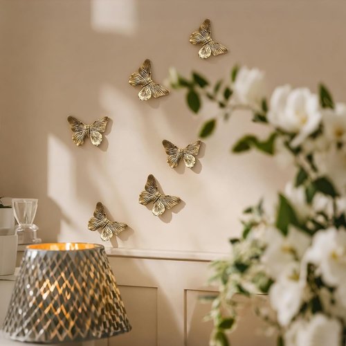 GUSFREUD 3D Butterfly Wall Decor Set - Antique Copper Resin Decorations for Living Room & Bedroom | Set of 3