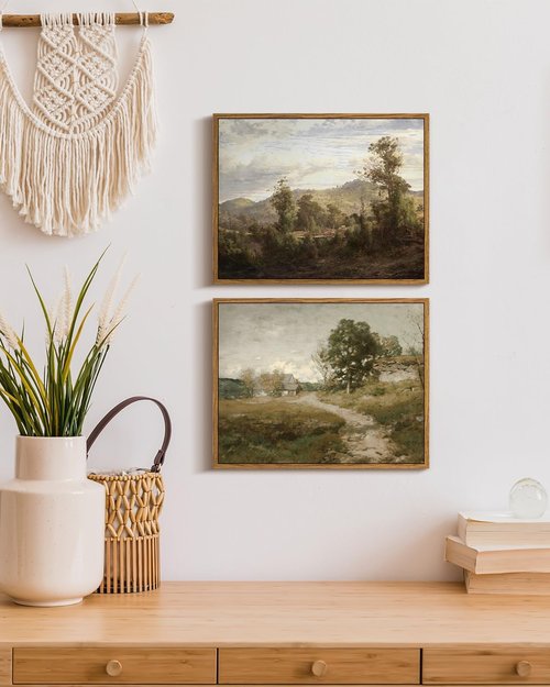 InSimSea Framed Canvas Wall Art - Vintage Rural Path Landscape Print | 11"x14" Farmhouse Decor