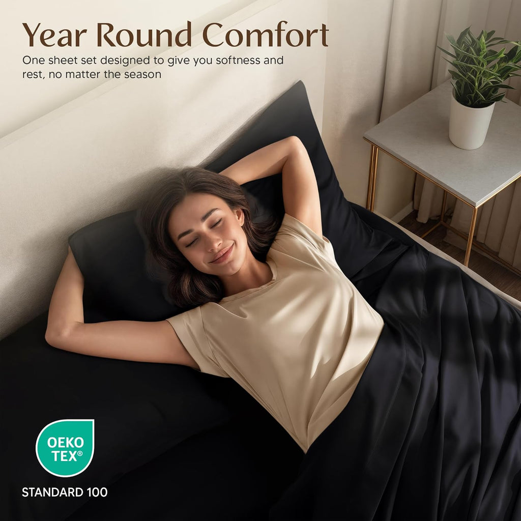Utopia Bedding Twin XL Sheet Set - Soft Microfiber 3-Piece Bed Sheets in Black | Oeko-Tex Certified