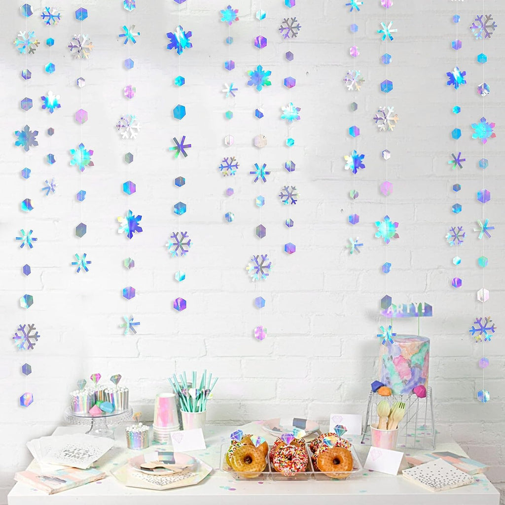 Regine Switzerland Holographic Snowflake Decorations - Iridescent 13-Inch Hanging Garland for Holiday Parties