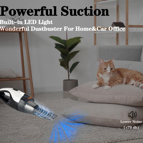 BZY Handheld Vacuum Cleaner Cordless Rechargeable 17500Pa Strong Suction Small Handheld Vacuum with LED Light Portable Car Vacuum Cleaner with Multi-Nozzles & Washable Filter 35Min for Car Home Pet