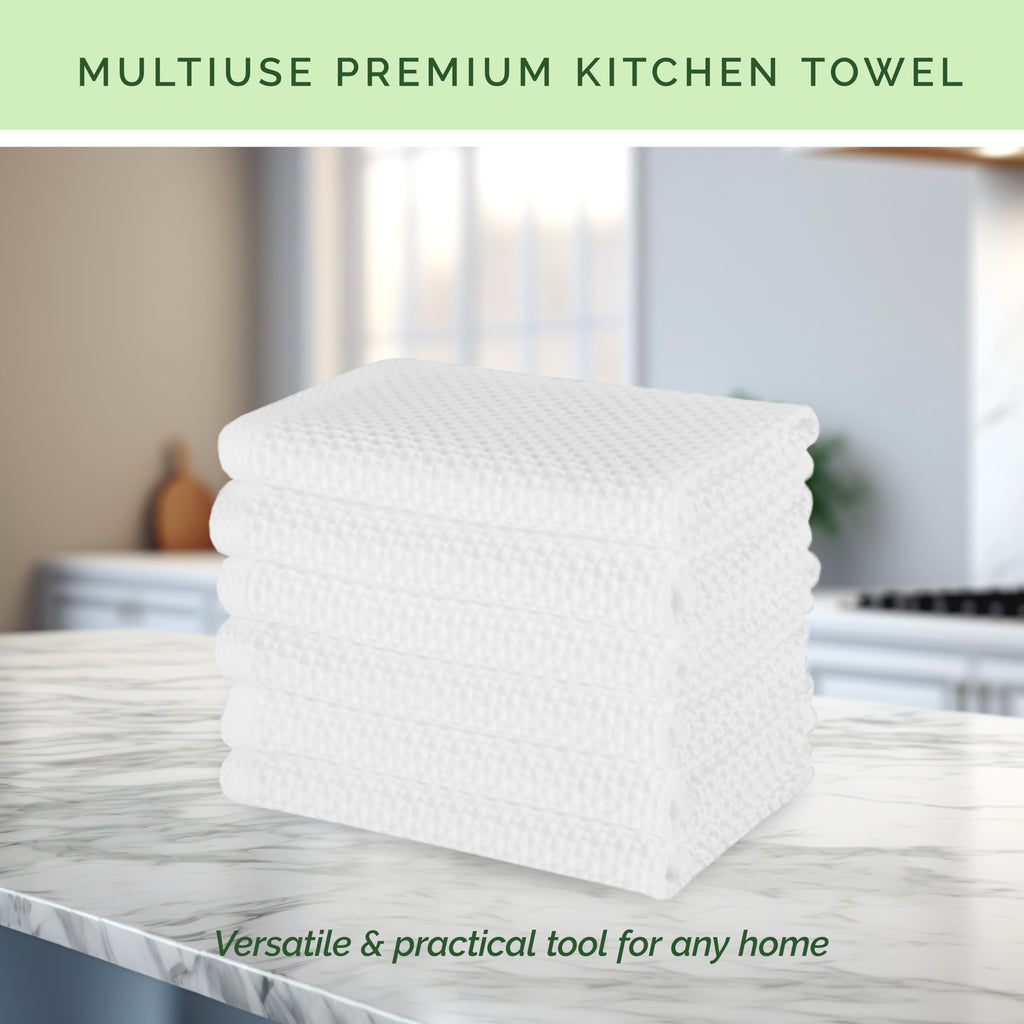 Elegant Comfort 100% Turkish Cotton 24-Pack Waffle Premium Kitchen Towels - Quick Drying and Super Absorbent Kitchen Dishcloth Towels, Ultra Soft Multi-Purpose Cleaning Towels, 13 x 13, White
