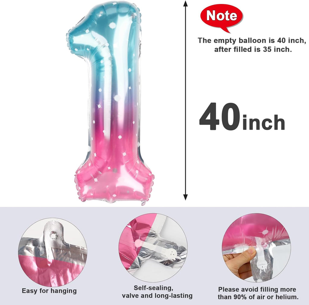 Number Balloons - 40 Inch Birthday Balloons for Girls & Boys | Pink, Purple, Blue - Perfect for 1st, 11th, 21st Celebrations