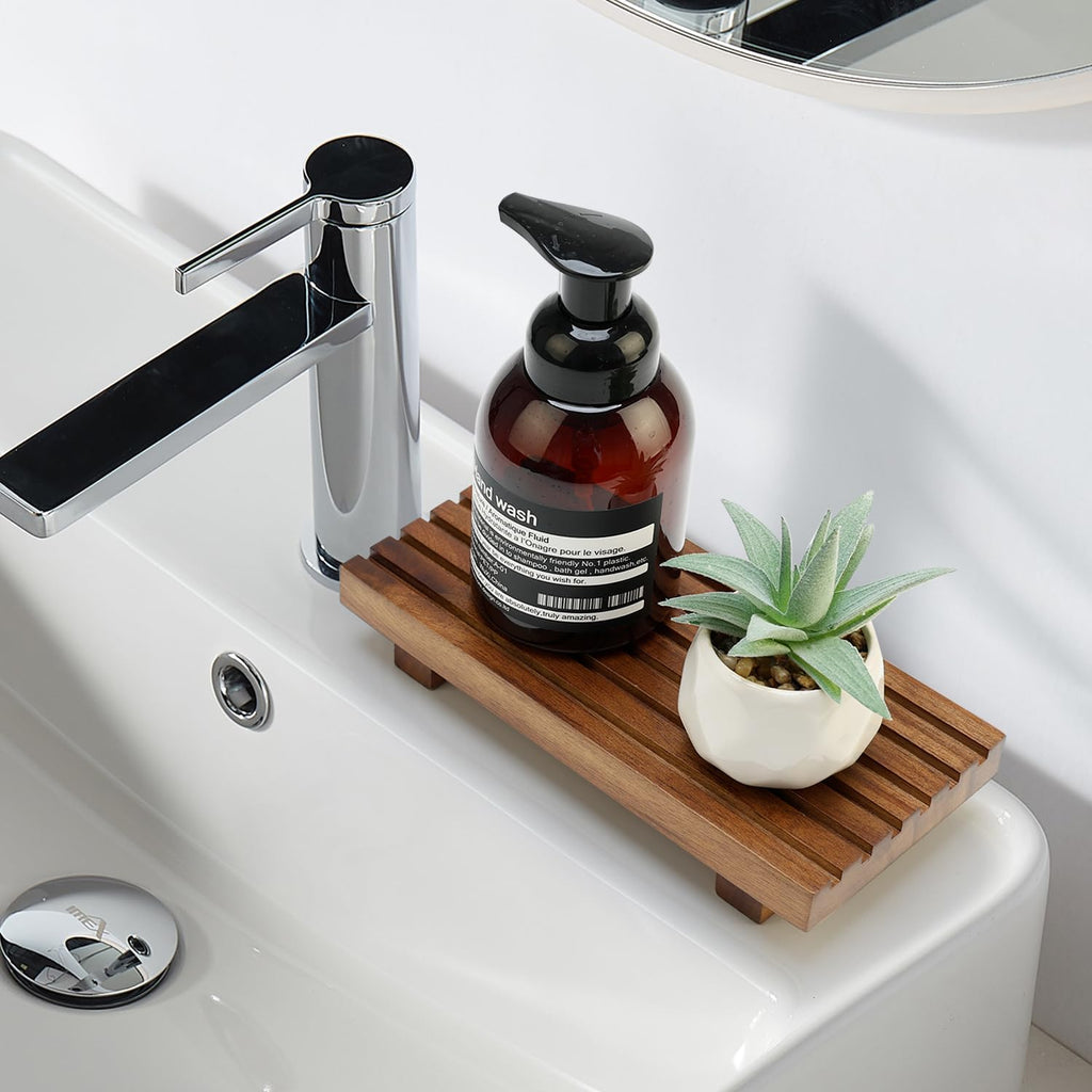 Acacia Wood Riser - Decorative Kitchen & Bathroom Tray Stand | Versatile Soap Dish Holder