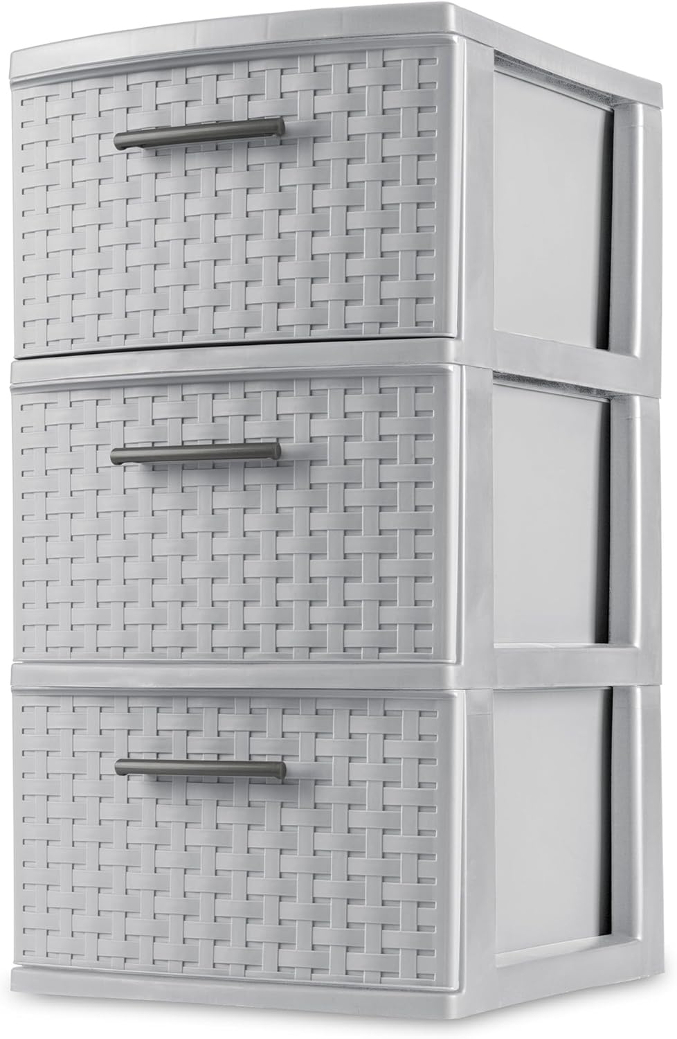Sterilite 3 Drawer Storage Tower - Medium Plastic Weave Organizer in Cement | Lightweight for Bedrooms & Closets
