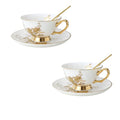 Table Fashion Essentials TFE's Tea Cup and Saucer Set - 6 Pcs Bone China with Vintage Design Gift Set - Coffee Cup and Espresso Cup Set for Any Occasion Including Formal Gatherings (Golden Vines)