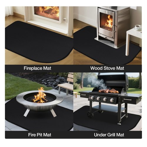Fireplace Mat, 2' x 3'6'' x 0.06'' Fireplace Rugs Fire Resistant, Fiberglass and Non-Slip Bottom Hearth Rugs for Fireplaces Fire Resistant, Hearth Pads for Wood Stove Fireplace Indoor Outdoor, Black