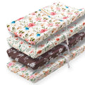 4 Pack Baby Girl Changing Pad Covers Sheets Set Soft Fitted Floral or Elephant Theme Baby Girl Mattress Covers Breathable Toddler Bed Sheets for Infant or Newborn Girls (Flower, Changing Pad Covers)