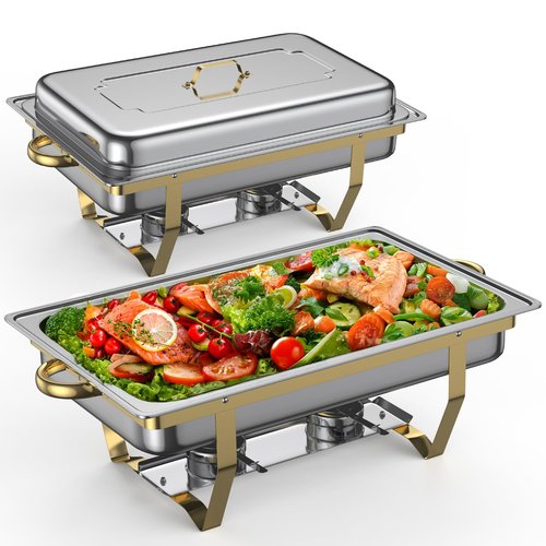 Anycoo 9.5QT Chafing Dishes for Buffet 2 Pack, Warming Trays for Buffet, Stainless Steel Buffet Servers and Warmers for Party Wedding Family Gathering- Golden