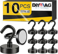 DIYMAG Magnetic Hooks - 170Lbs Heavy Duty S-Hooks for Classroom, Kitchen & Garage | 10 Pack