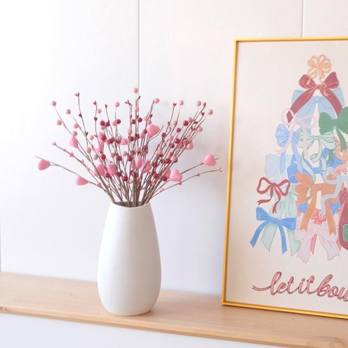 idyllic 17 Inch 24 Pcs Valentine's Day Pink Red Heart Berry Branch Decoration, Artificial Stem Picks for Indoor Mantel Cabinet Table Valentine Wedding Anniversary Dinner Home Decor
