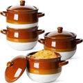 LE TAUCI French Onion Soup Bowls - 22 Oz Oven Safe Ceramic Crocks with Lids & Handles | Set of 4