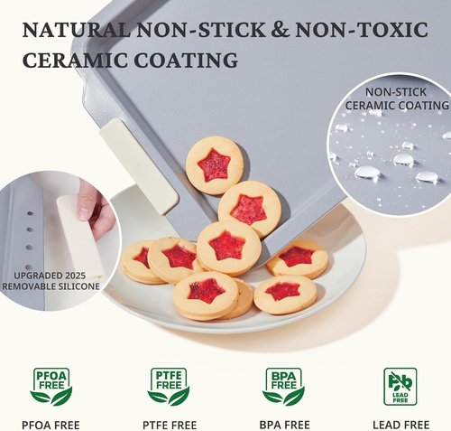 BRONYPRO Non-Stick Ceramic Baking Sheet Set - 3 Heavy-Duty Cookie Sheets, PFOA & PTFE Free, Cream