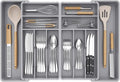 Lifewit Silverware Drawer Organizer, Expandable BPA Free Plastic Utensil Tray for Kitchen, Adjustable Flatware Cutlery Holder for Spoons Forks Knives, 18- 28 x 16.7", Gray