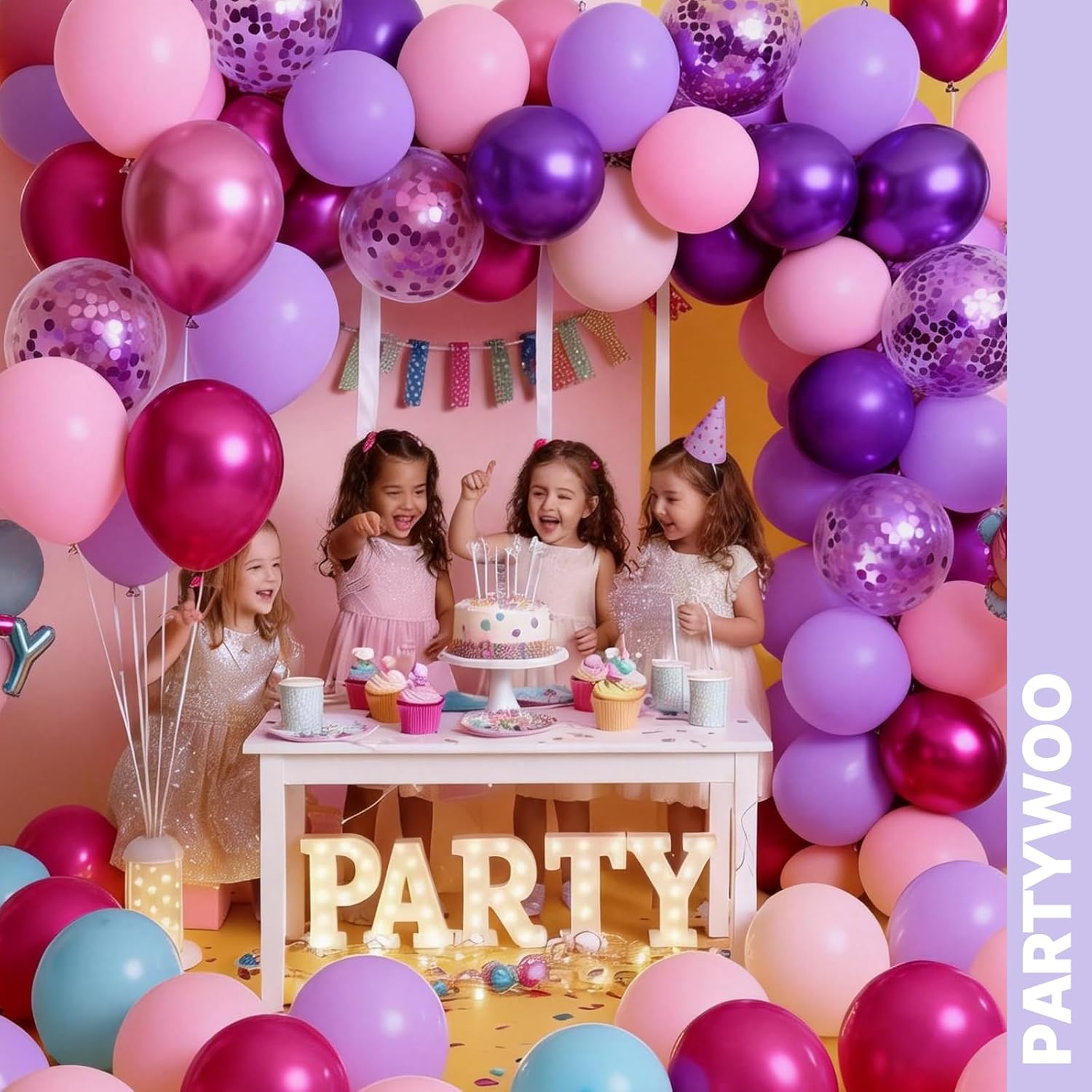 PartyWoo 66pcs Pink & Purple Balloons - 12 Inch Pastel Metallic & Confetti for Baby Shower & Birthday Decor