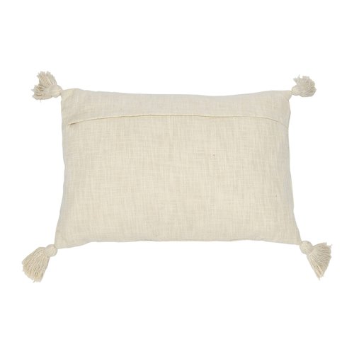 Creative Co-Op Woven Cotton Slub Lumbar Applique, Fringe and Tassels Pillow, 24" L x 16" W x 2" H, Multicolor