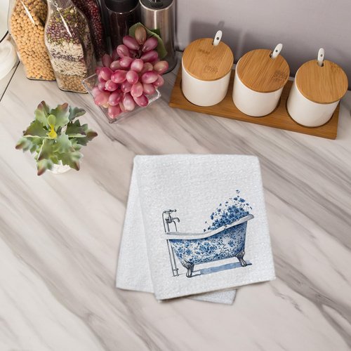 Qabliqo Chinoiserie Floral Hand Towel, Blue and White Bathroom Decor, Grandmillennial Aesthetic Flower Bathtub Decorative Hand Towels for Bathroom Washroom Spa Dorm Kitchen, 16x24 Inch