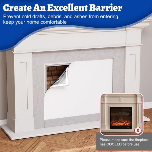 Wintcomfort Fireplace Cover, 3-Layer Insulation Fireplace Draft Blocker with Strips, Inside Fireplace Draft Stopper Stops Heat Loss & Keep Drafts Out, Covers Up to 39" x 55" Fireplace, White Surface