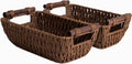 StorageWorks Handwoven Wicker Baskets - Round Paper Rope Storage with Wooden Handles | Dark Brown, 2-Pack