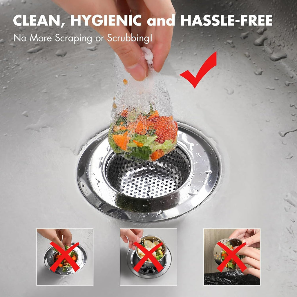 Skiennix Kitchen Sink Strainer Mesh Bags - 200 Pack Anti-Clogging Disposable Sink Filters | 4.0 x 4.0 Inch