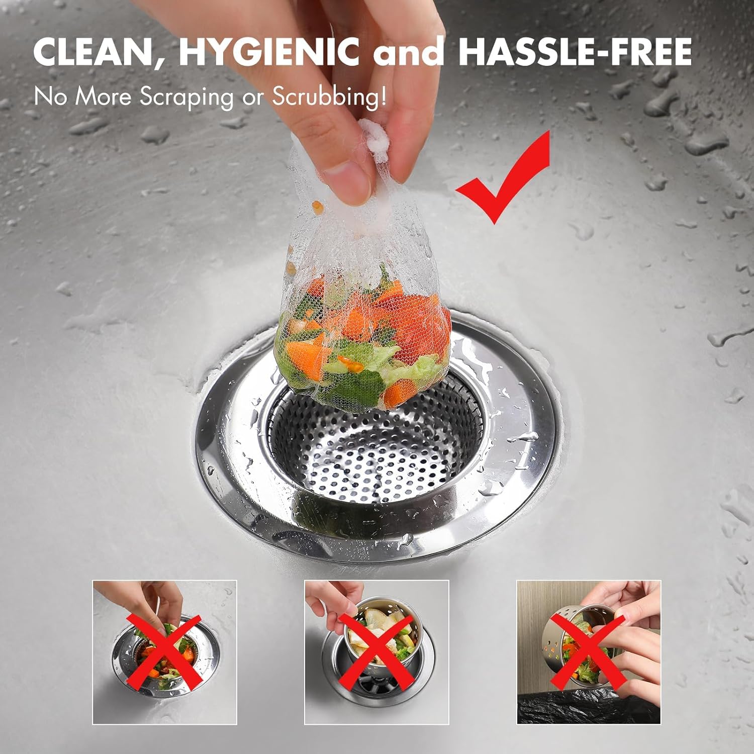 Skiennix Kitchen Sink Strainer Mesh Bags - 200 Pack Anti-Clogging Disposable Sink Filters | 4.0 x 4.0 Inch