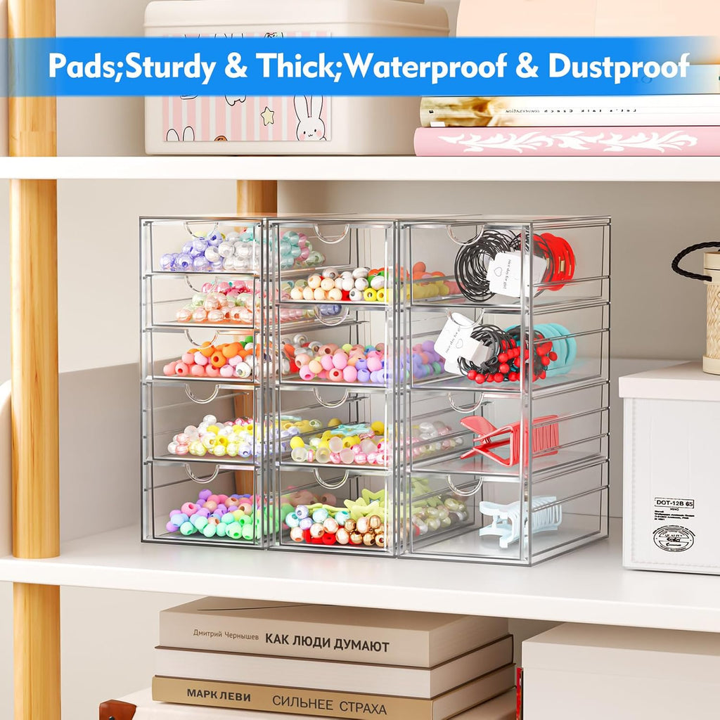 Skiennix Acrylic Makeup Organizer - 13 Drawer Bathroom & Desk Storage Solution | 3 Pack