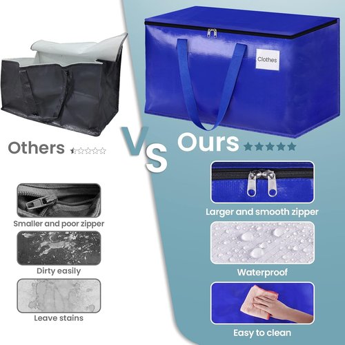 HomeHacks Moving Bags - 8-Pack Heavy Duty Storage Totes with Strong Zippers & Handles | 93L (Blue)