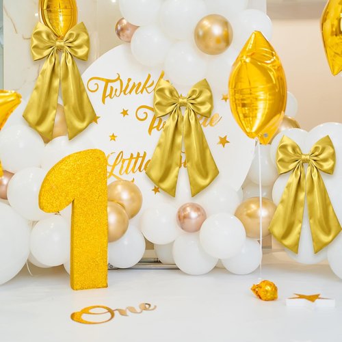 Gold Satin Bows by [Brand Name] - 3 Pcs 2 FT Large Decorative Wall Accents for Weddings & Parties